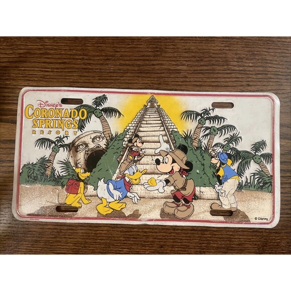Disney CORONADO SPRINGS RESORT Metal License Plate 1997 Sealed Mickey Goofy - Picture 1 of 8